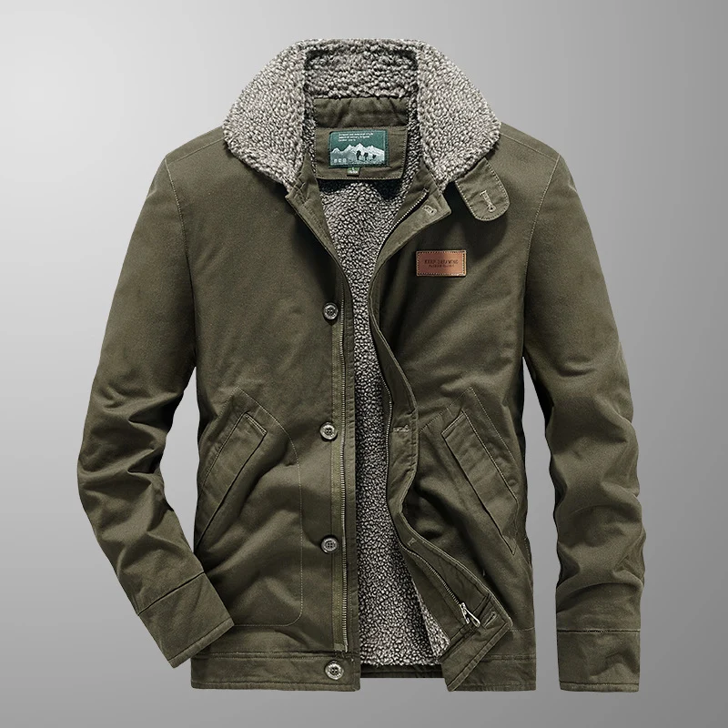 Herren Canvas-Workerjacke mit Sherpa-Innenfutter, Reiß- und Druckknopfverschluss Drune