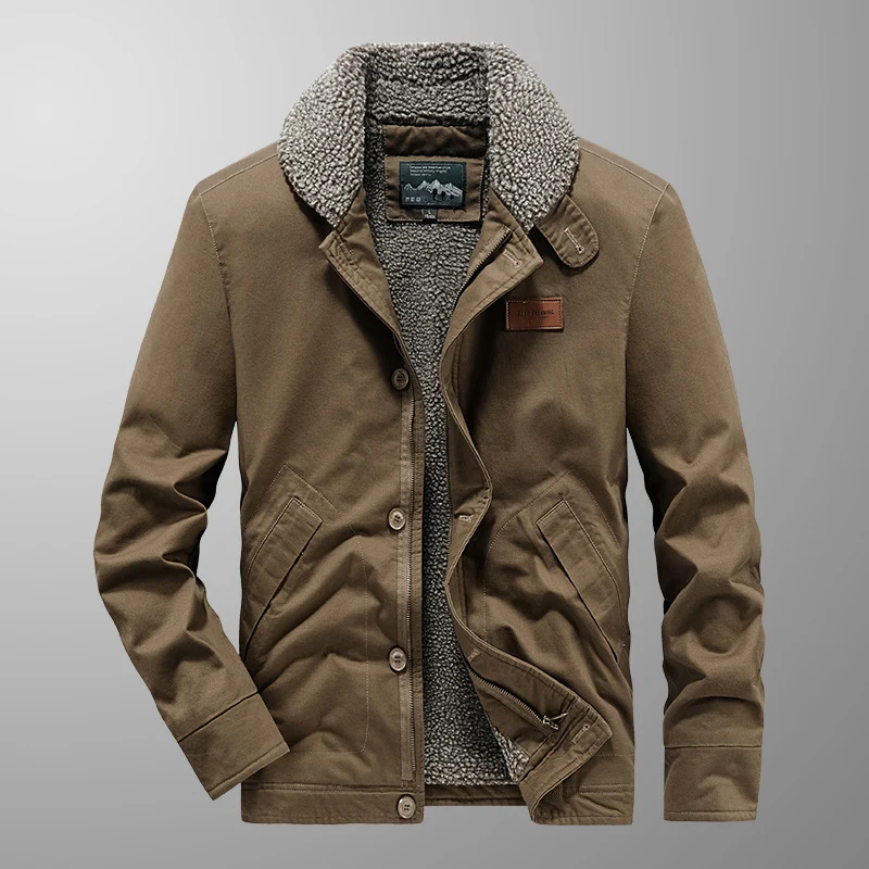 Herren Canvas-Workerjacke mit Sherpa-Innenfutter, Reiß- und Druckknopfverschluss Drune