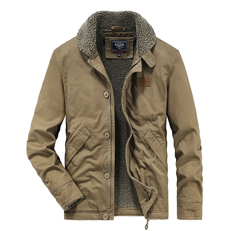 Herren Canvas-Workerjacke mit Sherpa-Futter, Stehkragen und Diagonal-Taschen Drune