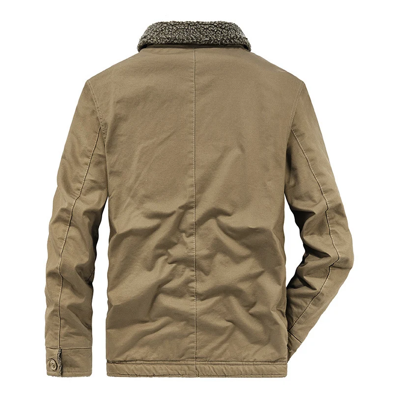 Herren Canvas-Workerjacke mit Sherpa-Futter, Stehkragen und Diagonal-Taschen Drune