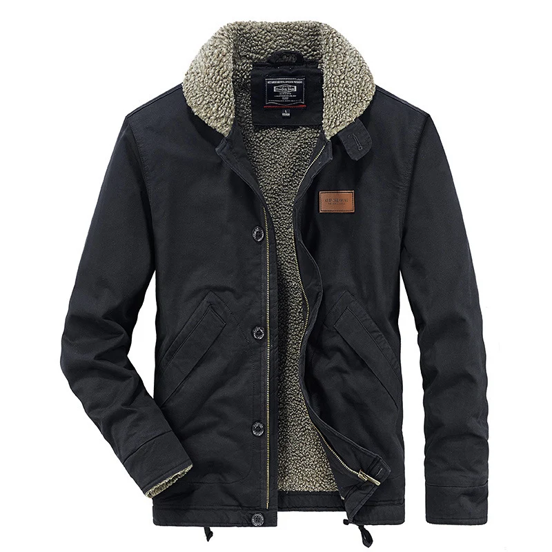 Herren Canvas-Workerjacke mit Sherpa-Futter, Stehkragen und Diagonal-Taschen Drune