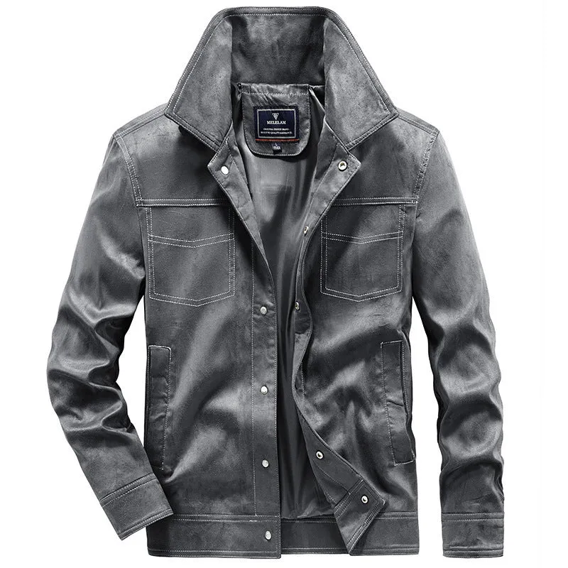 Herren Canvas-Workerjacke mit markanten Kontrastnähten, hohem Kragen und Druckknopfverschluss Drune