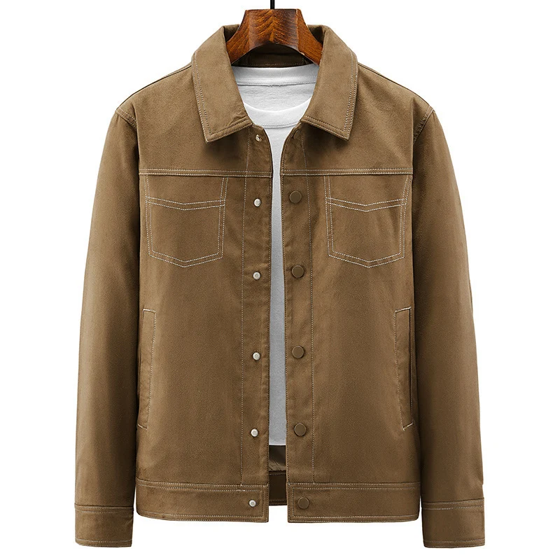 Herren Canvas-Workerjacke mit markanten Kontrastnähten, hohem Kragen und Druckknopfverschluss Drune