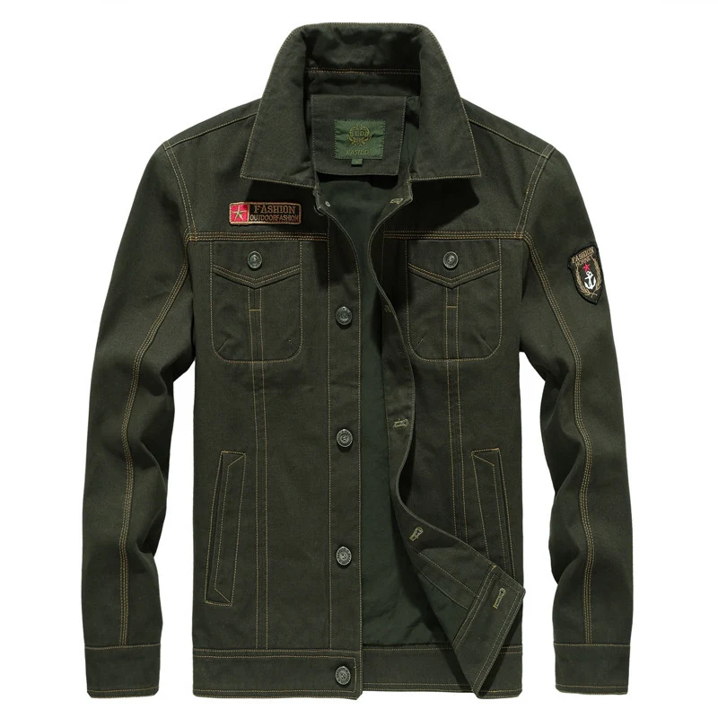 Herren Canvas-Workerjacke im Military-Utility-Stil mit Knopfverschluss, Abzeichen und Brustpattentaschen Drune