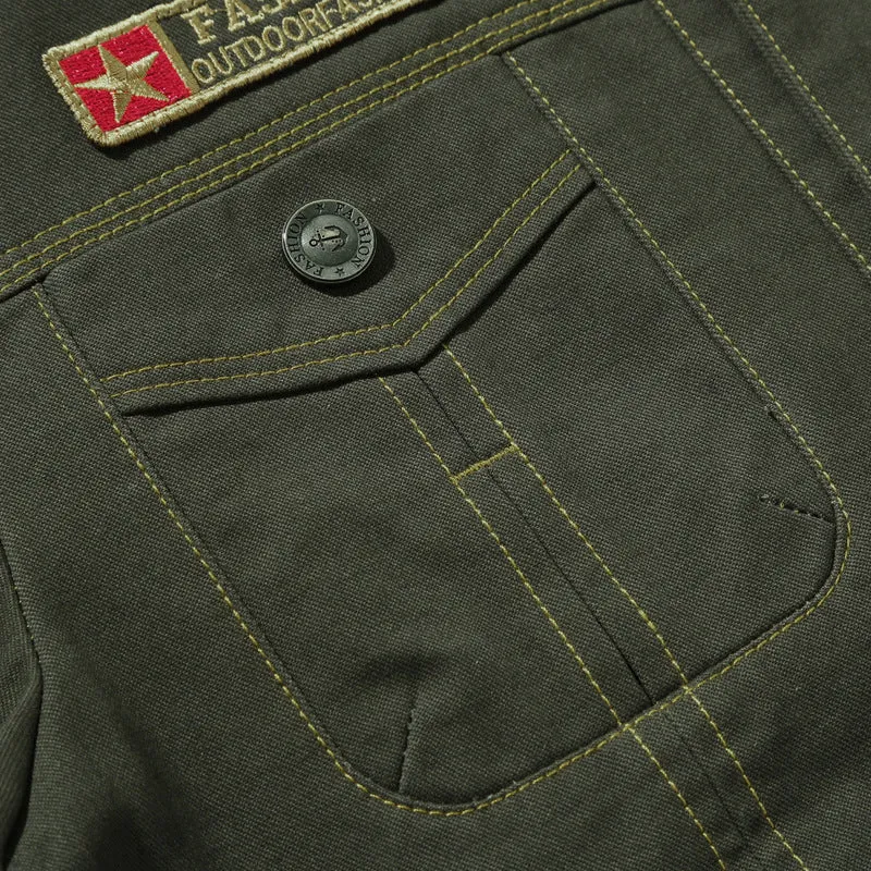 Herren Canvas-Workerjacke im Military-Utility-Stil mit Knopfverschluss, Abzeichen und Brustpattentaschen Drune