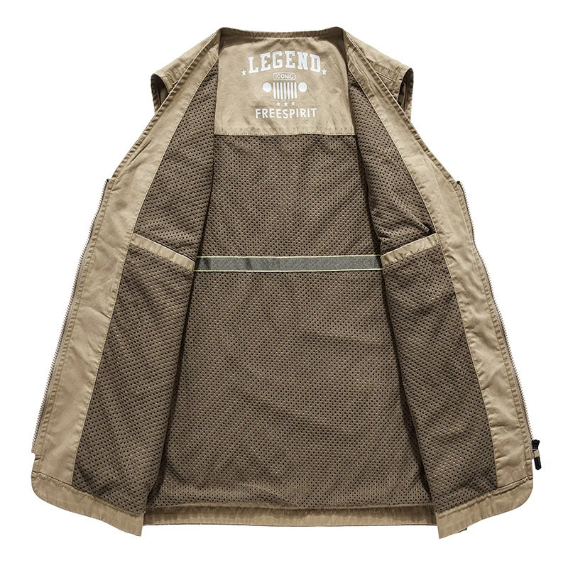 Herren Canvas-Utility-Weste mit Multitaschen und Netzinnenfutter Drune