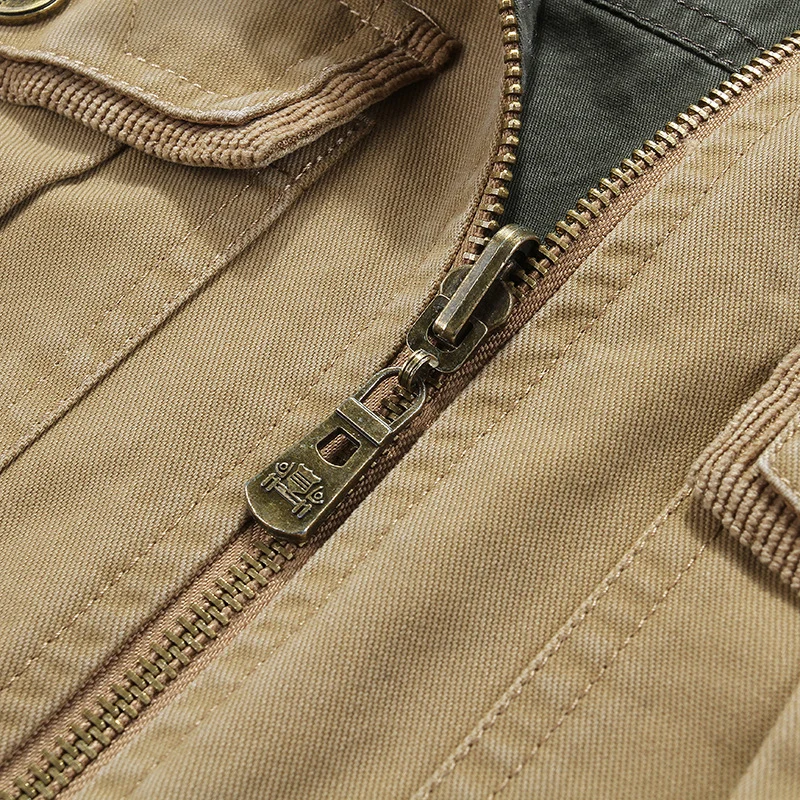 Herren Canvas-Utility-Weste mit Mehrfach-Taschen Stehkragen und Reißverschluss Drune