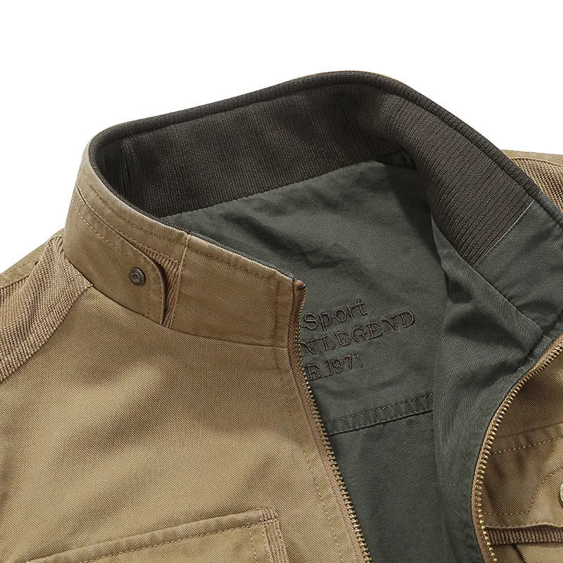 Herren Canvas-Utility-Weste mit Mehrfach-Taschen Stehkragen und Reißverschluss Drune