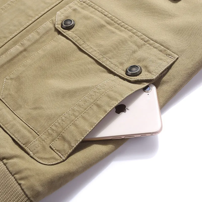 Herren Canvas Utility-Weste mit mehreren Außentaschen, Reißverschluss und Stehkragen Drune