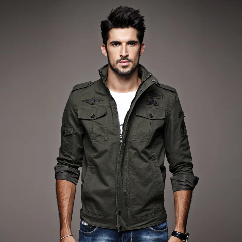Herren Canvas-Utility-Fieldblouson mit Stehkragen, Epauletten und Multifunktions-Taschen Drune