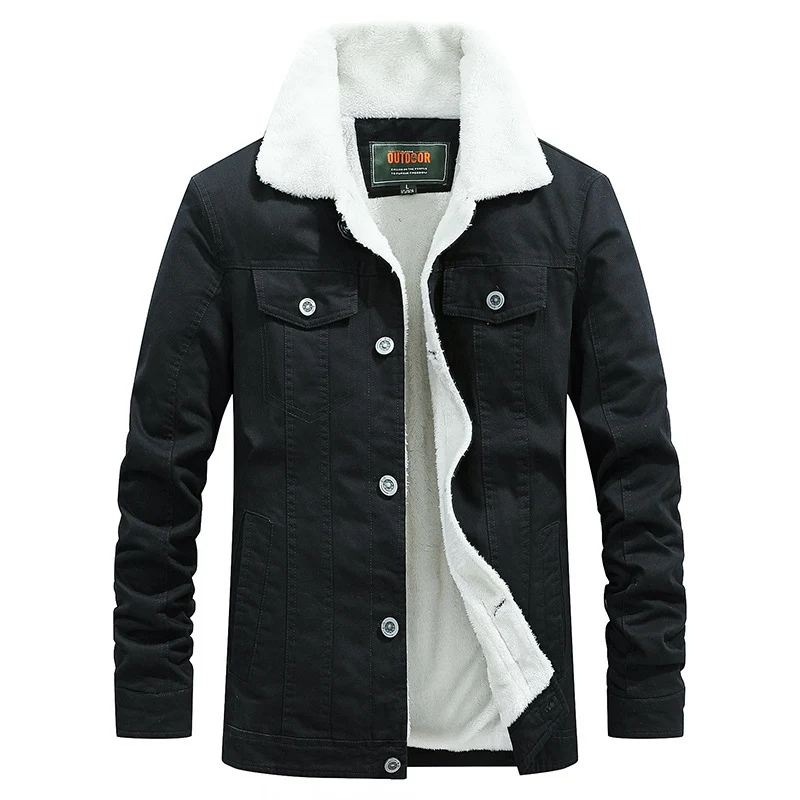 Herren Canvas-Truckerjacke mit wärmender Teddyfleece-Innenfütterung und klassischem Hemdkragen Drune