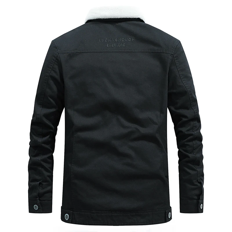 Herren Canvas-Truckerjacke mit wärmender Teddyfleece-Innenfütterung und klassischem Hemdkragen Drune