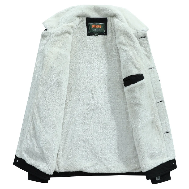 Herren Canvas-Truckerjacke mit wärmender Teddyfleece-Innenfütterung und klassischem Hemdkragen Drune