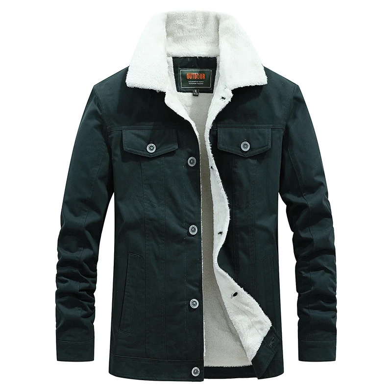 Herren Canvas-Truckerjacke mit wärmender Teddyfleece-Innenfütterung und klassischem Hemdkragen Drune