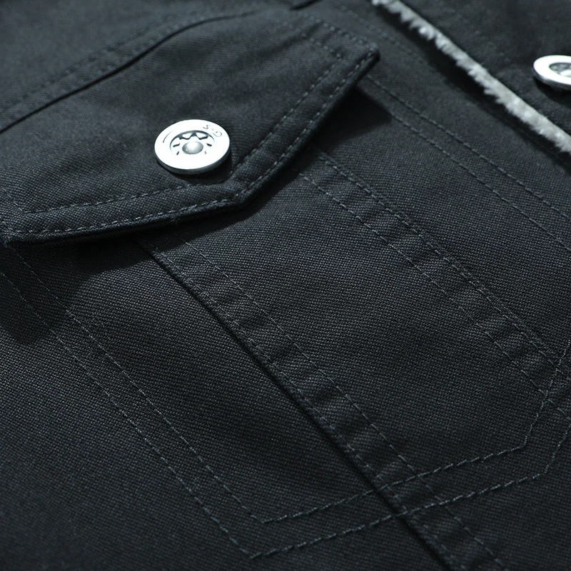 Herren Canvas-Truckerjacke mit wärmender Teddyfleece-Innenfütterung und klassischem Hemdkragen Drune