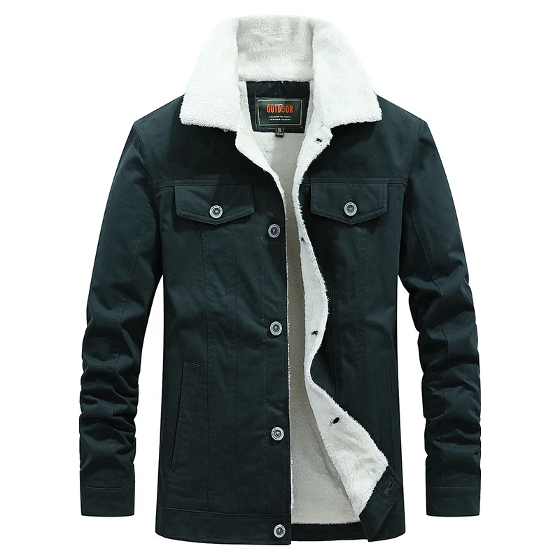 Herren Canvas-Truckerjacke mit wärmender Teddyfleece-Innenfütterung und klassischem Hemdkragen Drune