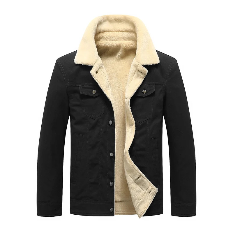 Herren Canvas-Truckerjacke mit Teddyfleece-Innenfutter und Pattentaschen Drune