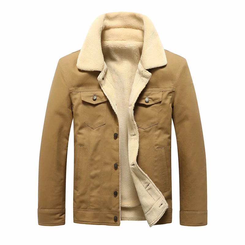 Herren Canvas-Truckerjacke mit Teddyfleece-Innenfutter und Pattentaschen Drune