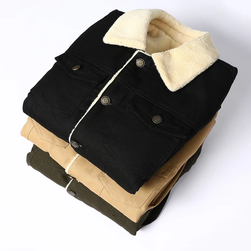 Herren Canvas-Truckerjacke mit Teddyfleece-Innenfutter und Pattentaschen Drune