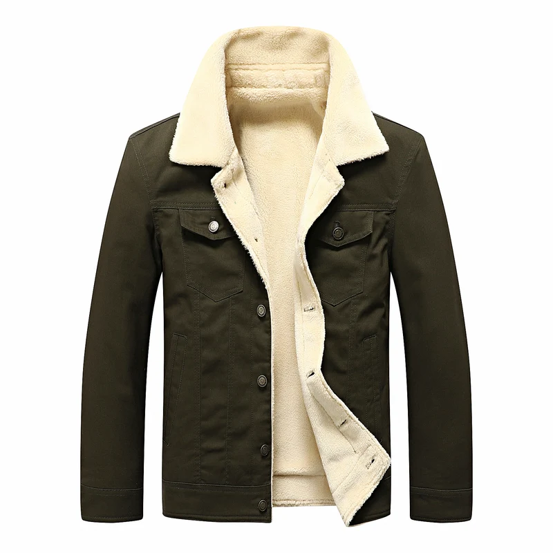 Herren Canvas-Truckerjacke mit Teddyfleece-Innenfutter und Pattentaschen Drune