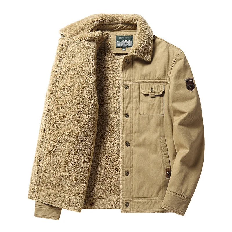 Herren Canvas-Trucker-Overshirt mit durchgehendem Teddyfleece-Innenfutter und Hemdkragen Drune