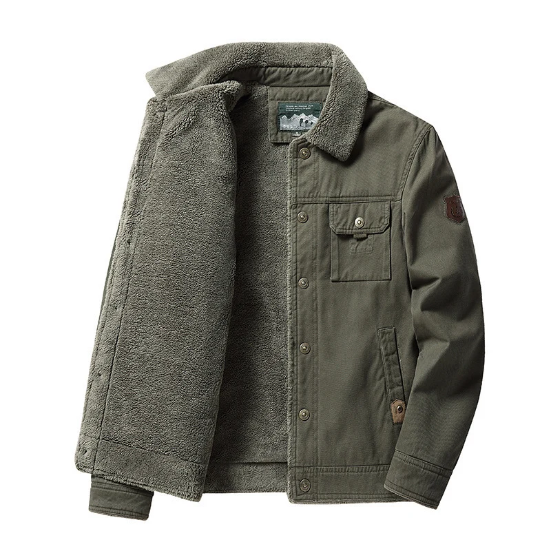 Herren Canvas-Trucker-Overshirt mit durchgehendem Teddyfleece-Innenfutter und Hemdkragen Drune