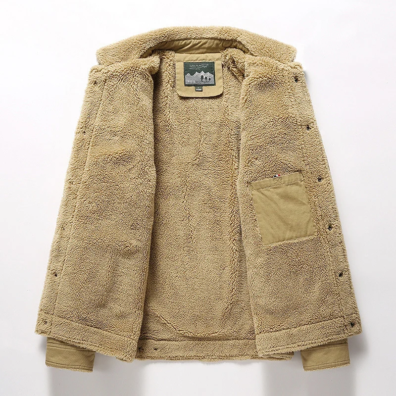 Herren Canvas-Trucker-Overshirt mit durchgehendem Teddyfleece-Innenfutter und Hemdkragen Drune