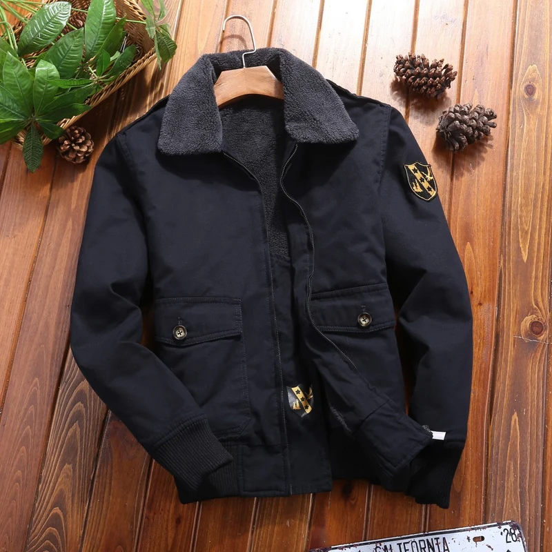 Herren Canvas-Pilotenjacke mit Teddyfutter, gerippten Bündchen und Pattentaschen Drune