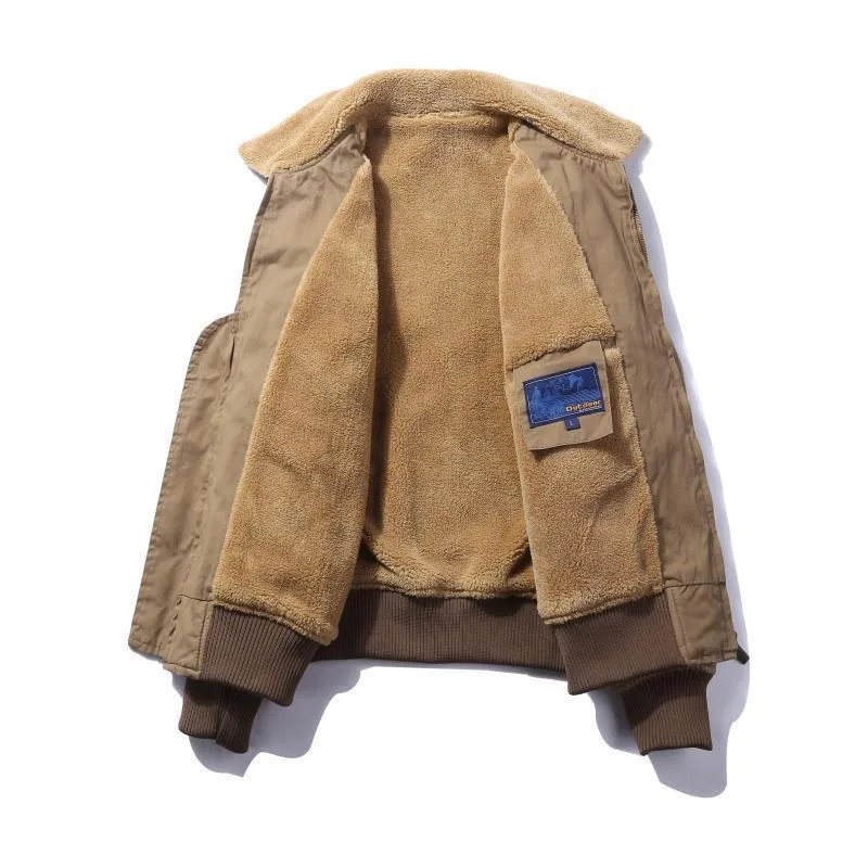 Herren Canvas-Pilotenjacke mit Teddyfutter, gerippten Bündchen und Pattentaschen Drune