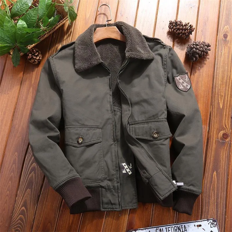 Herren Canvas-Pilotenjacke mit Teddyfutter, gerippten Bündchen und Pattentaschen Drune
