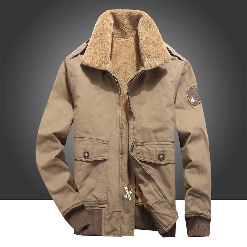 Herren Canvas-Pilotenjacke mit Teddyfutter, gerippten Bündchen und Pattentaschen Drune