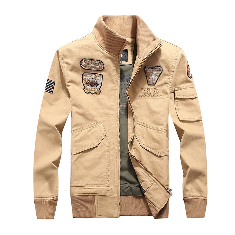 Herren Canvas-Pilotenblouson mit Stickpatches, Mehrfachtaschen und Rippenbündchen Drune