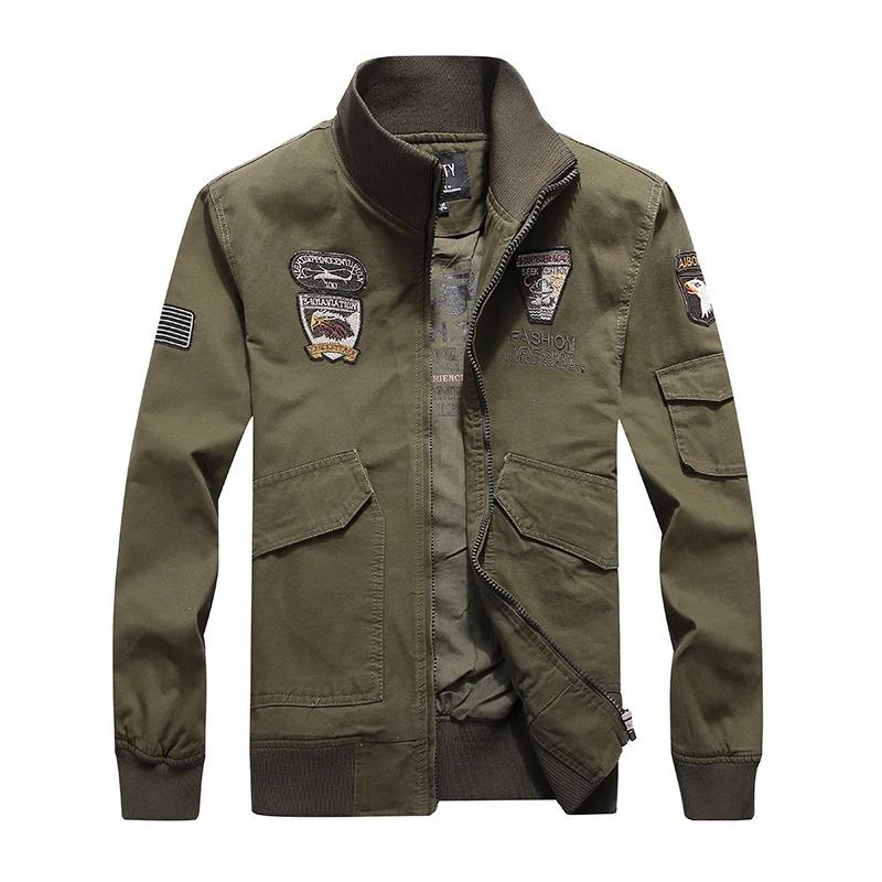 Herren Canvas-Pilotenblouson mit Stickpatches, Mehrfachtaschen und Rippenbündchen Drune