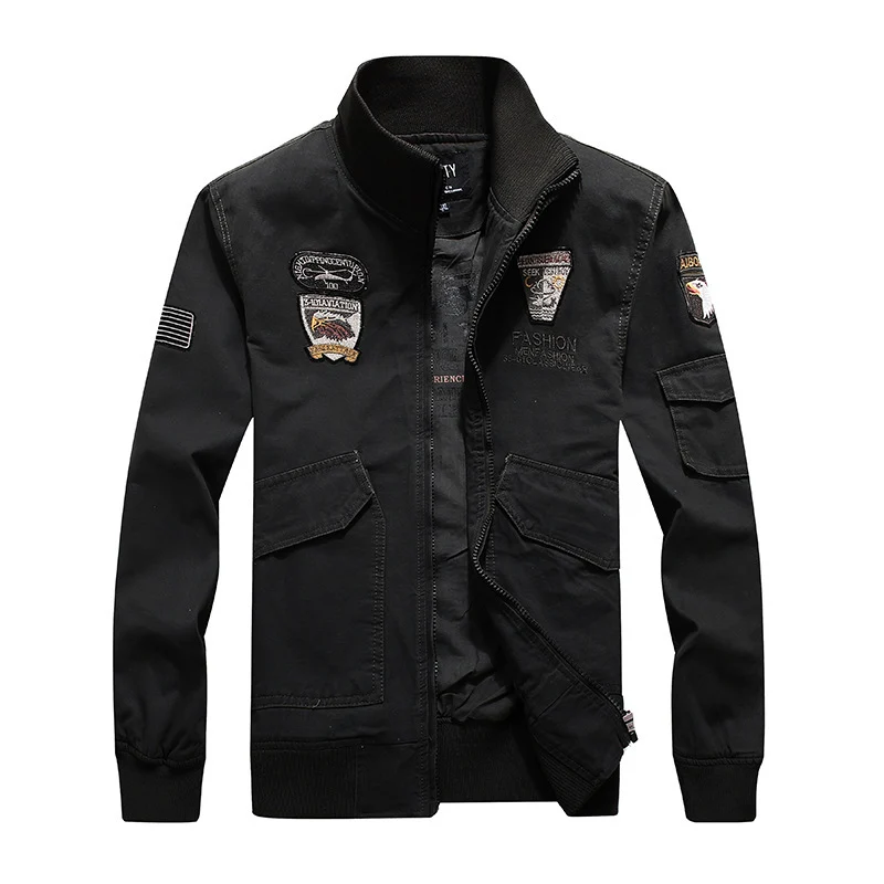 Herren Canvas-Pilotenblouson mit Stickpatches, Mehrfachtaschen und Rippenbündchen Drune