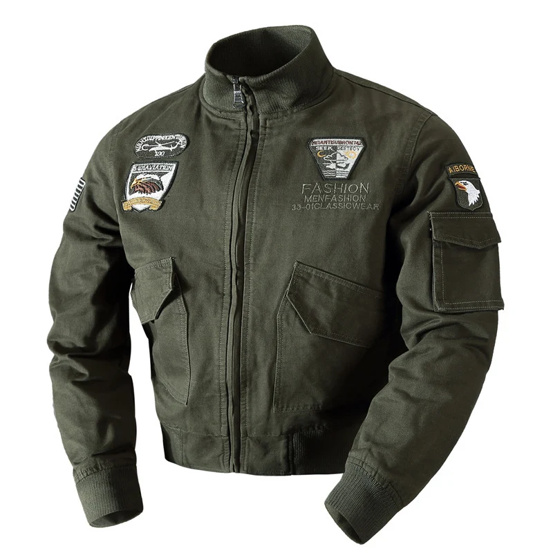 Herren Canvas-Pilotenblouson im Field-Style mit hohem Kragen, Patch-Applikationen und Mehrzwecktaschen Drune