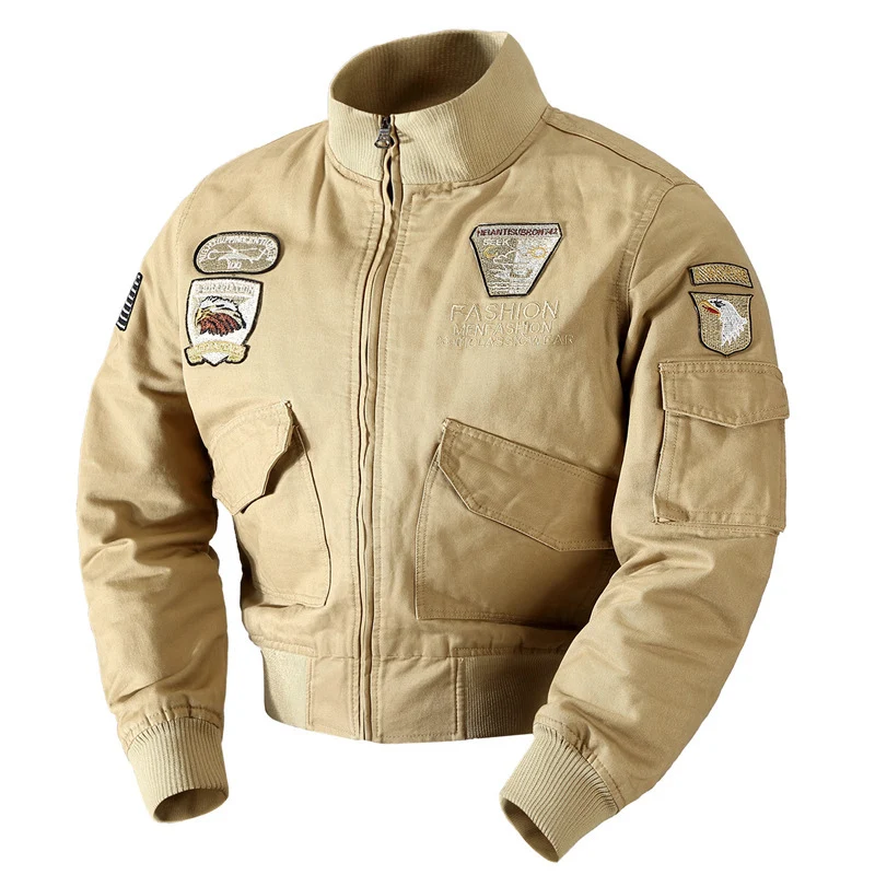 Herren Canvas-Pilotenblouson im Field-Style mit hohem Kragen, Patch-Applikationen und Mehrzwecktaschen Drune