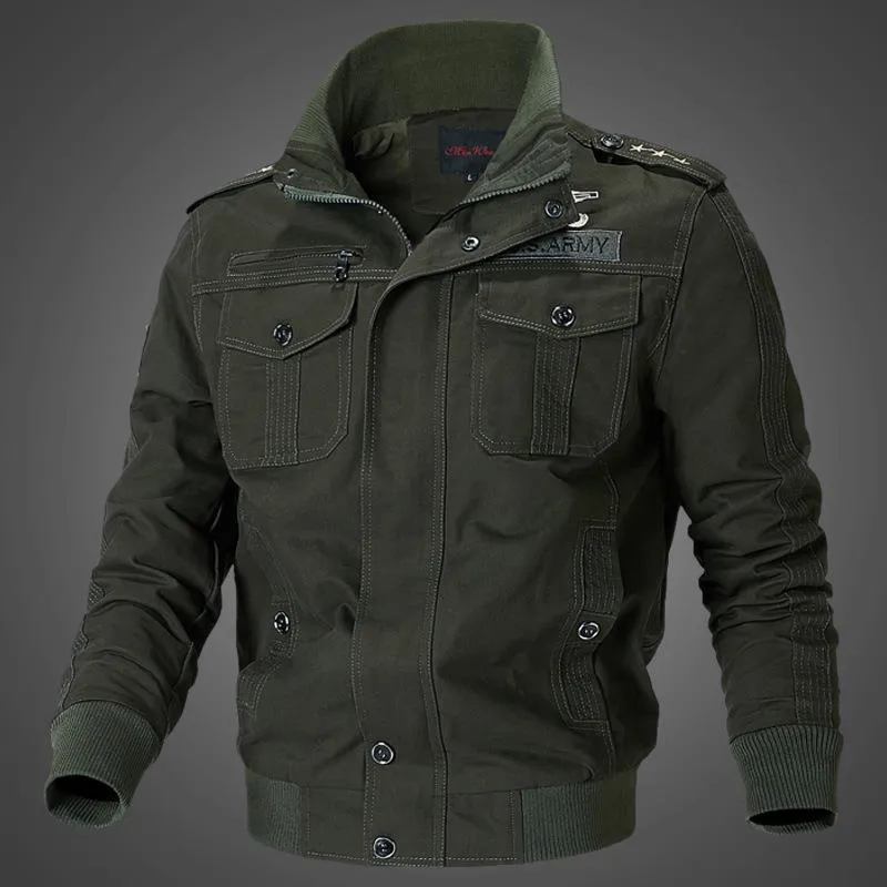 Herren Canvas-Pilotblouson mit Schulterpaspeln, Reißverschlussleiste und Utility-Pattentaschen Drune