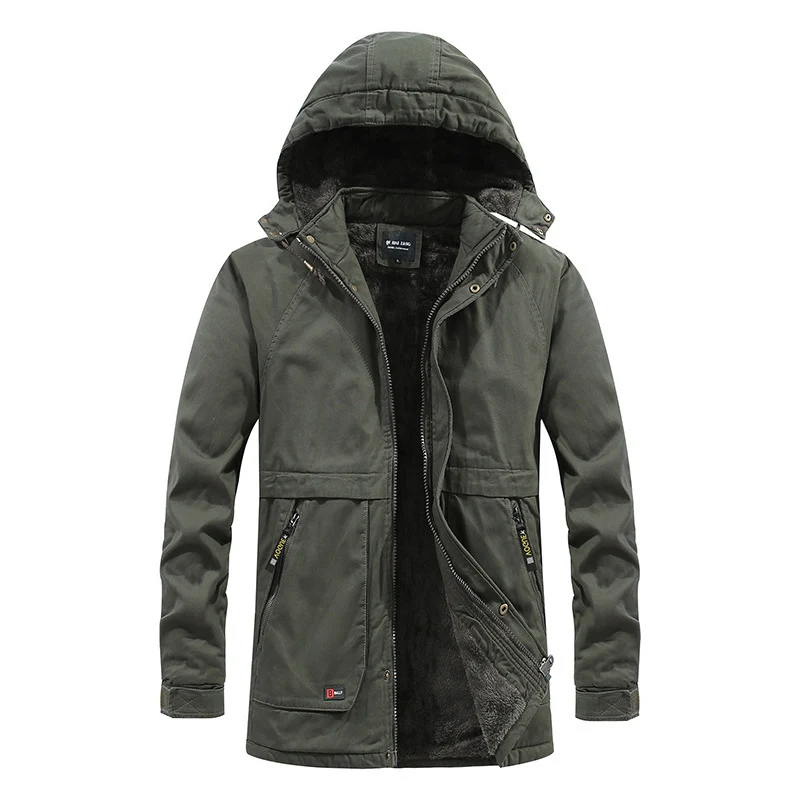 Herren Canvas-Parka mit wärmender Teddyfleece-Fütterung, Kapuze und verdecktem Zwei-Wege-Reißverschluss Drune