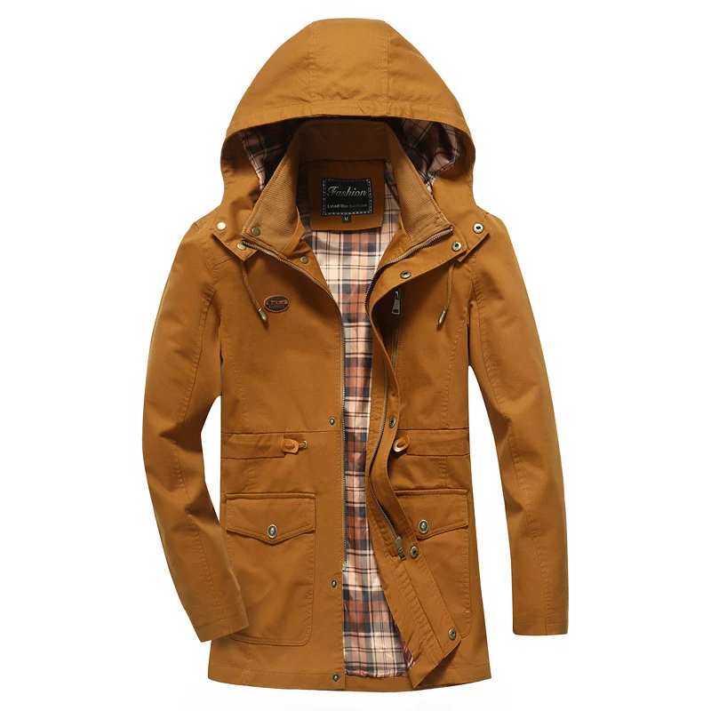 Herren Canvas-Parka mit Kapuze, kariert gefüttertem Innenfutter und Utility-Taschen Drune