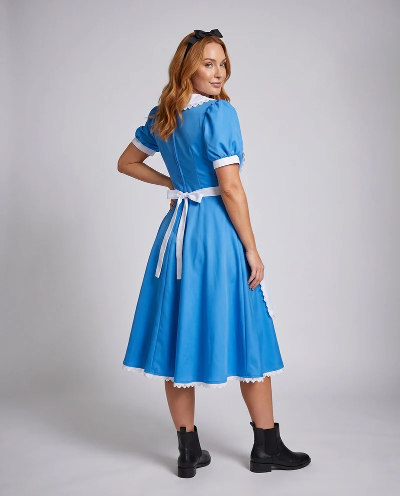 Damen Kostüm im Alice im Wunderland Stil mit Rüschendetails und Schürze Drune