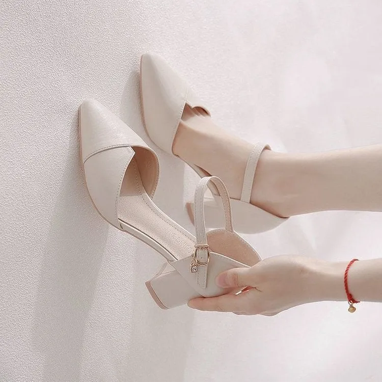 Damen elegante Halbschuhe mit modischer Schnallenverzierung und stabilen Blockabsatz Drune