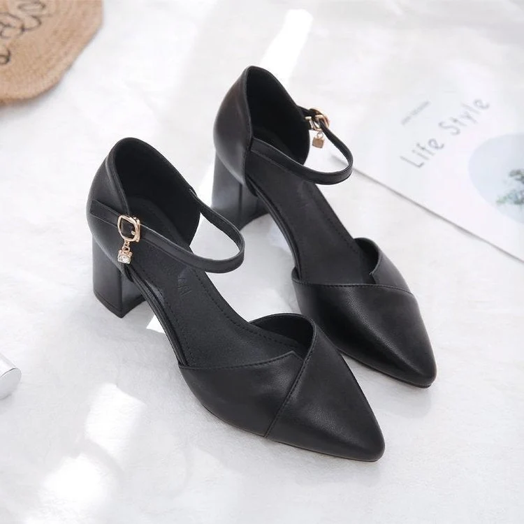 Damen elegante Halbschuhe mit modischer Schnallenverzierung und stabilen Blockabsatz Drune