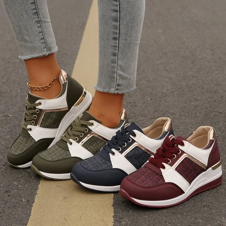 Damen modische Plateau-Sneaker mit gepolstertem Memory-Fußbett und strukturierter Textil-Kombination Drune