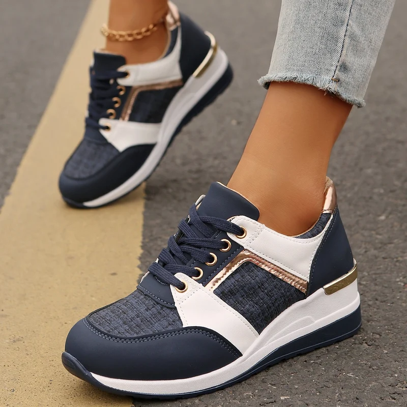 Damen modische Plateau-Sneaker mit gepolstertem Memory-Fußbett und strukturierter Textil-Kombination Drune
