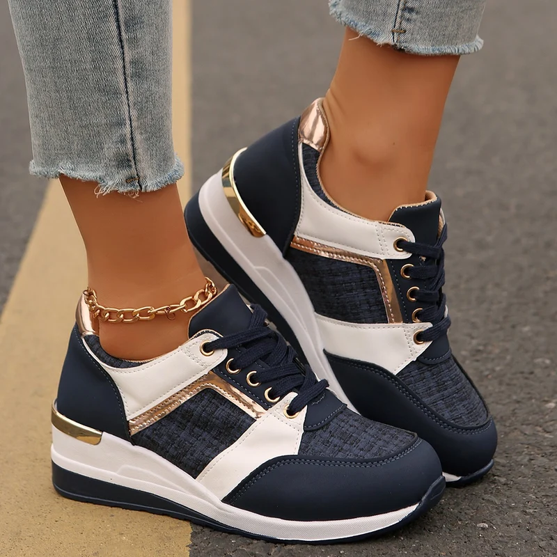 Damen modische Plateau-Sneaker mit gepolstertem Memory-Fußbett und strukturierter Textil-Kombination Drune