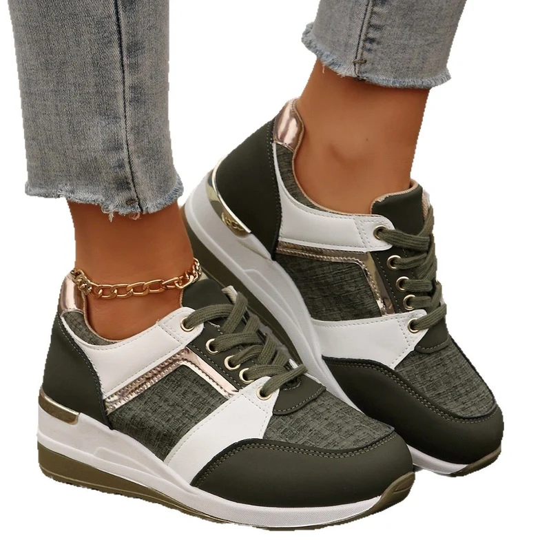 Damen modische Plateau-Sneaker mit gepolstertem Memory-Fußbett und strukturierter Textil-Kombination Drune