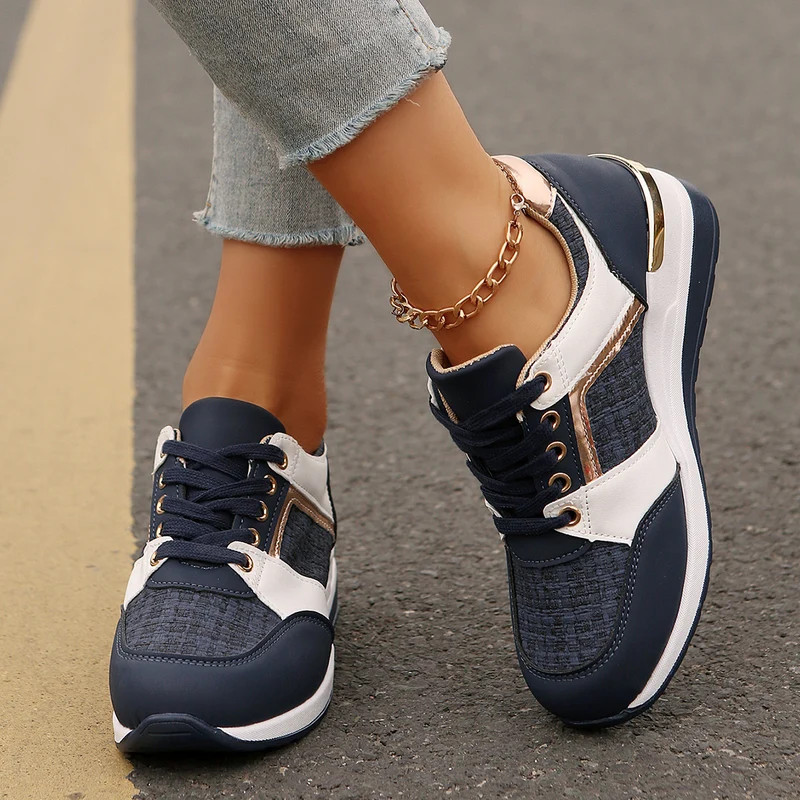 Damen modische Plateau-Sneaker mit gepolstertem Memory-Fußbett und strukturierter Textil-Kombination Drune