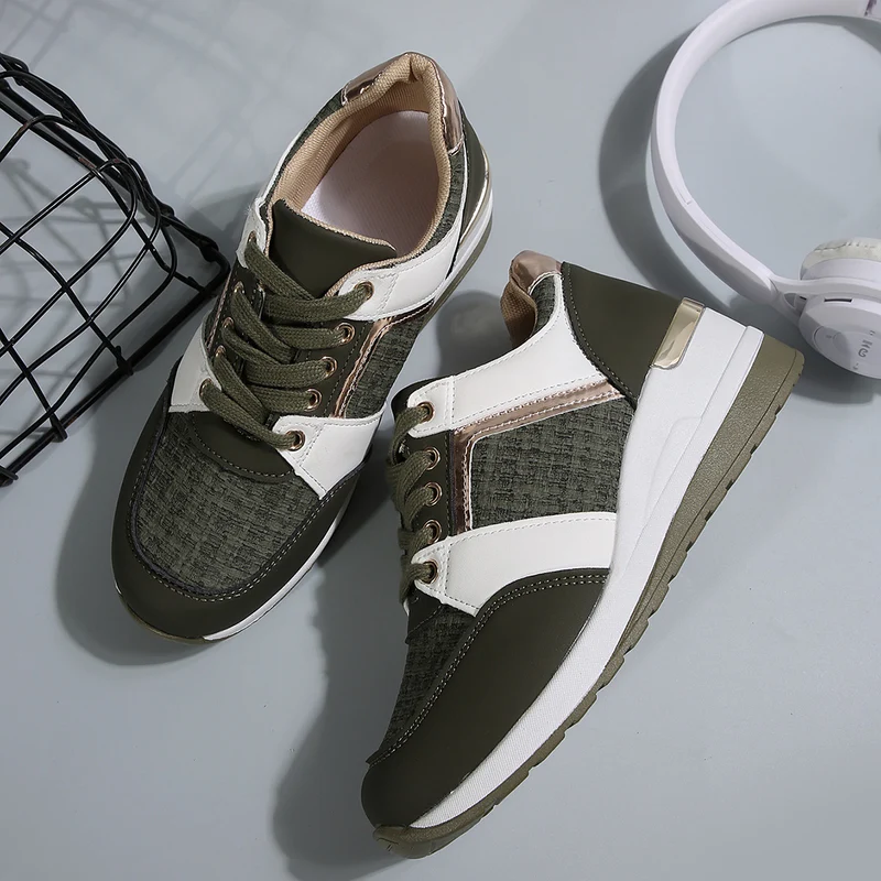 Damen modische Plateau-Sneaker mit gepolstertem Memory-Fußbett und strukturierter Textil-Kombination Drune