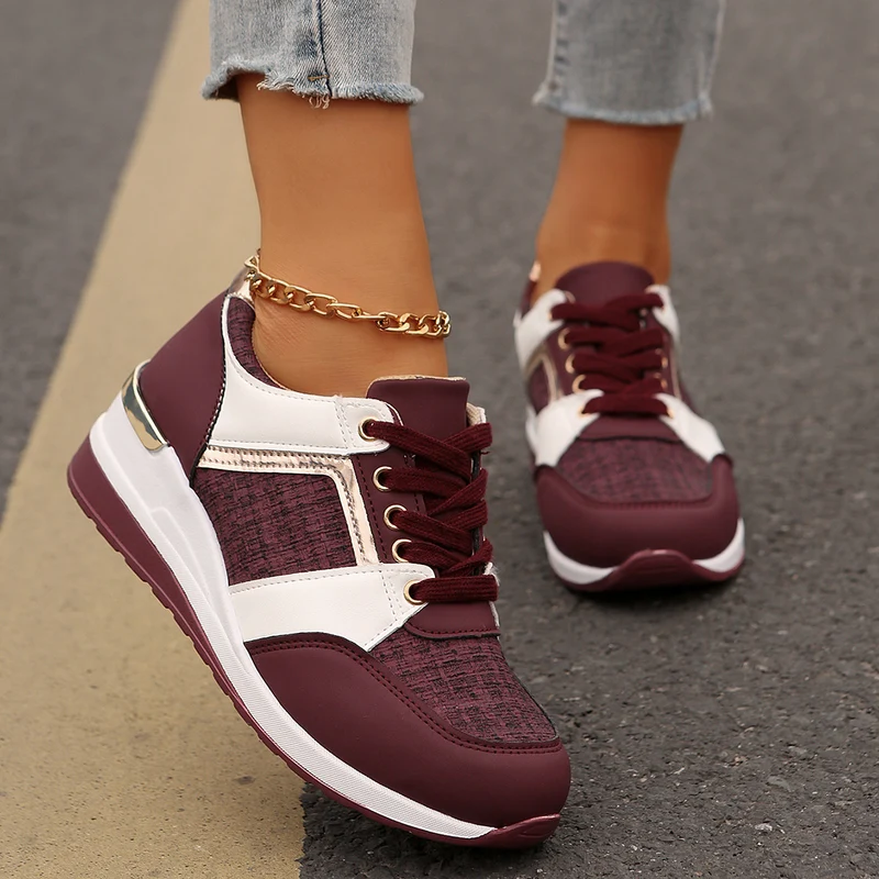 Damen modische Plateau-Sneaker mit gepolstertem Memory-Fußbett und strukturierter Textil-Kombination Drune
