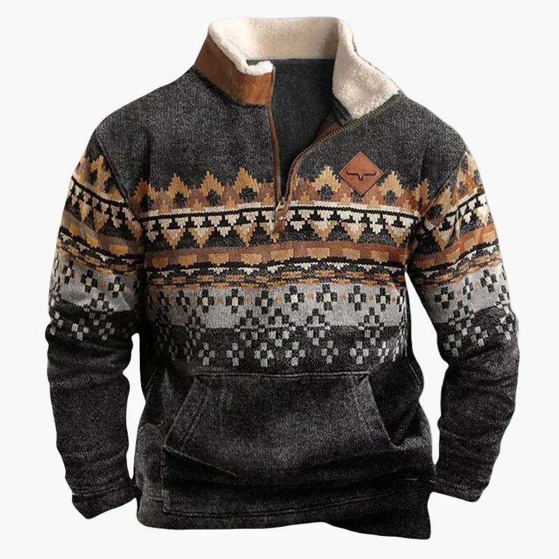 Drune | Western Style Pullover mit Azteken-Muster und Longhorn-Motiv - Bequemer Freizeit-Sweater für Outdoor & Alltag